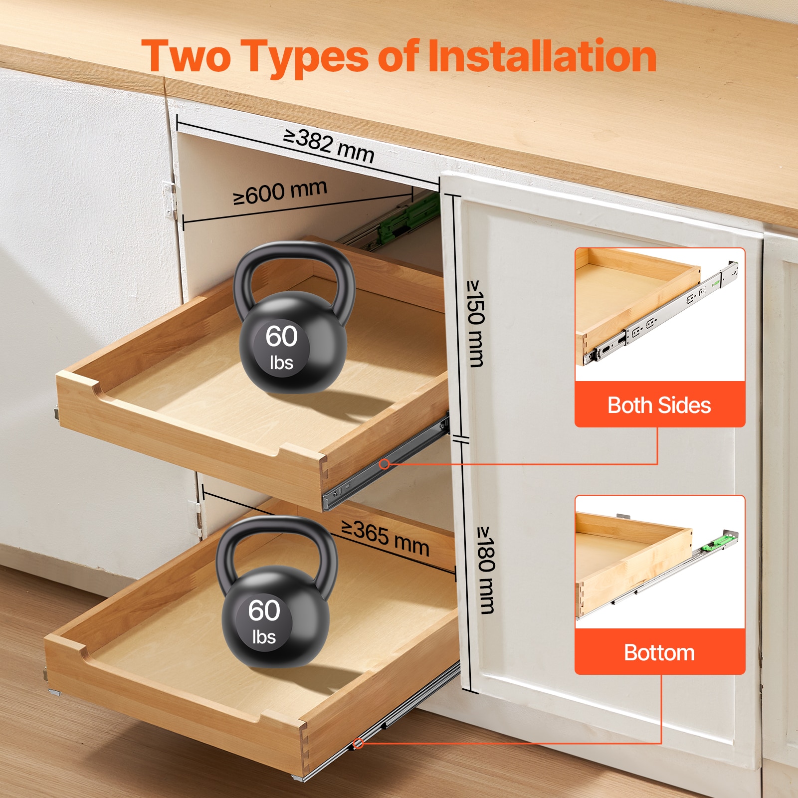 Pull Out Cabinet Organizer Soft Close Slide Out Shelf Wood Drawer 17"W X 21"D_voghion.com